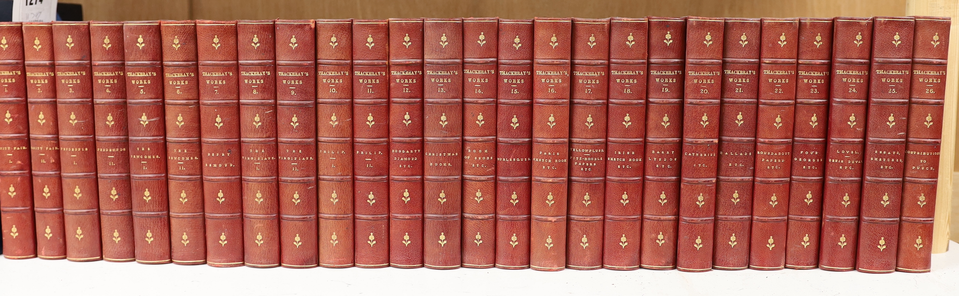 Thackeray, William Makepeace - The Works, 26 vols, 8vo, half red morocco with marbled boards, Smith, Elder & Co., London 1891.